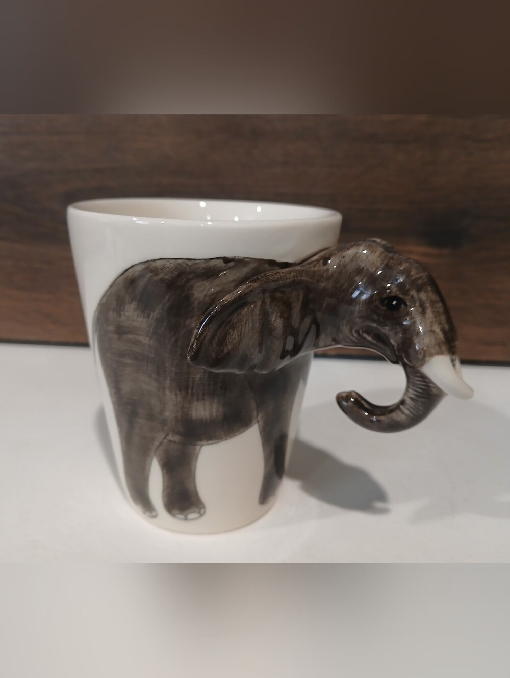 Cost Plus World Market Ceramic Mug with Sculpted Brown Elephant Handle